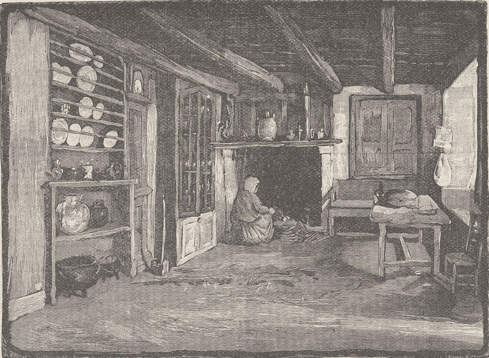 FRANCE. Interior of a peasant's house, La Manche 1894 old antique print